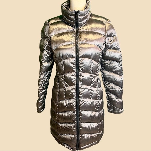 Calvin Klein Pewter Metallic Packable Down-Fill Blend Long Length Puffer Coat S - Picture 4 of 16